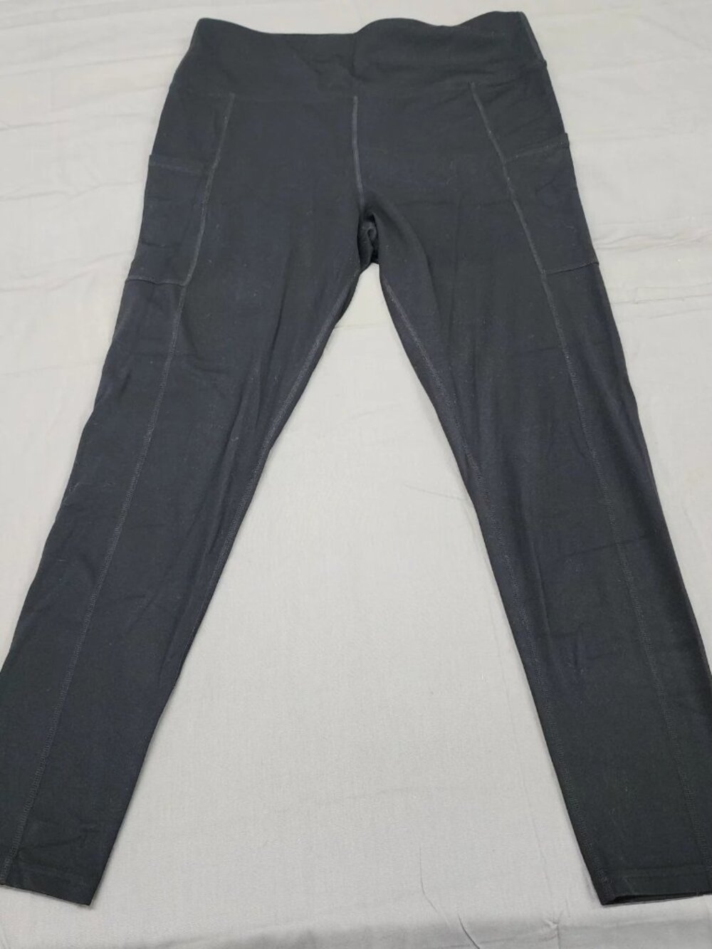 Tuff Athletics Womens XL Black High Rise Ankle Leggings Side Pockets Stretch